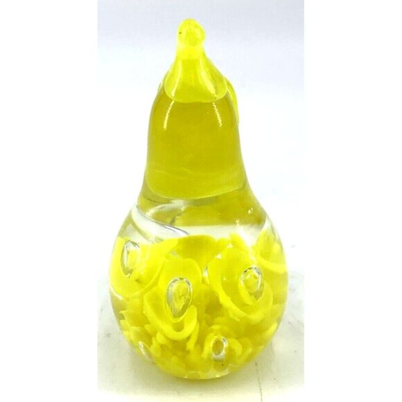 Maude & Bob St. Clair Paperweight Pear Yellow Flowers Bullicante Centers 4" 1984 - Picture 4 of 7